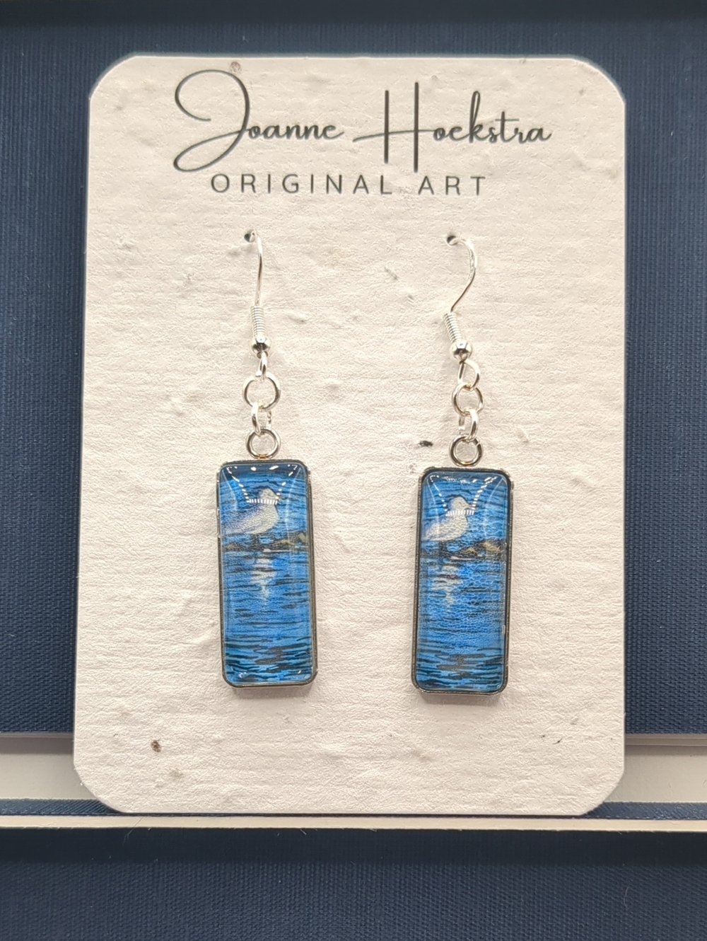 Blue Seagull Rectangle Drop Earrings